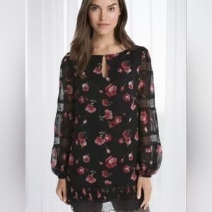 White house black market Floral Long Sleeve Dress